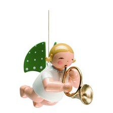 Christbaumschmuck Grünhainichener Engel - Schwebender MUSIKANT mit Waldhorn