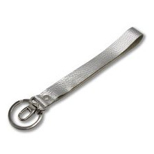 Langes Schlüsselband aus Leder mit Ring und Karabiner - Länge: 20 cm, Silber