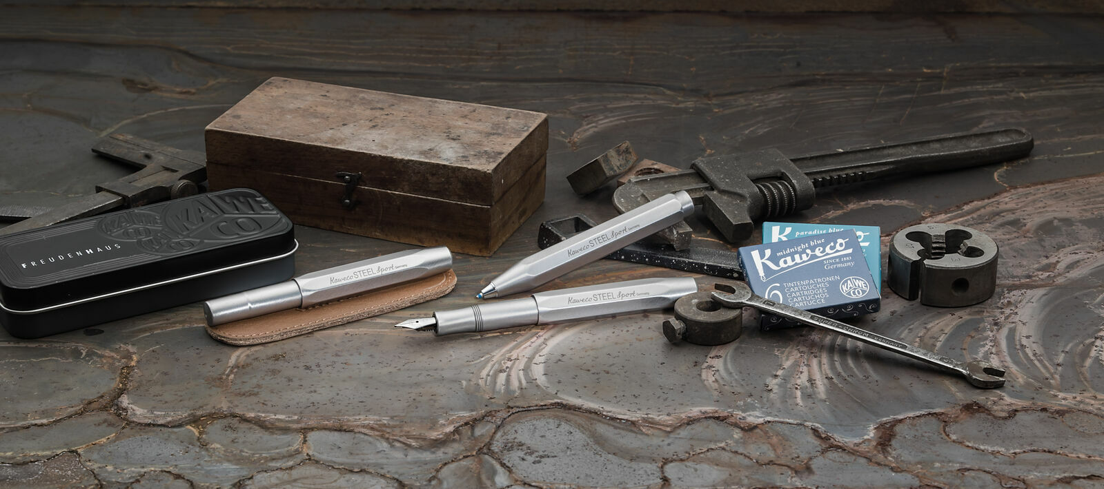 Kaweco Steel Füller, Kaweco Füller Patronen blau und petrol