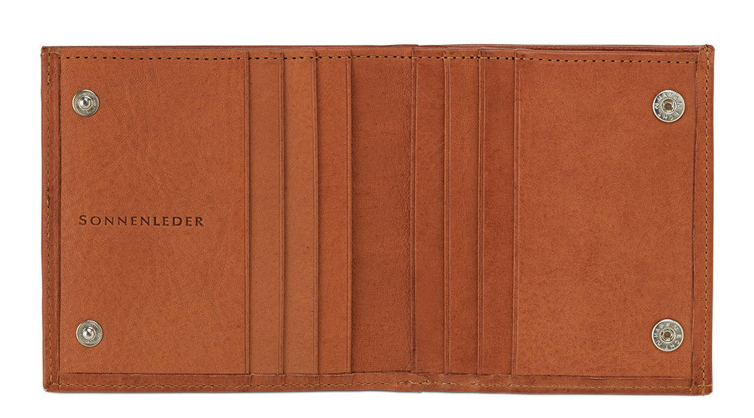 Sonnenleder Geldbörse Wienerfluss K in Rindleder Natur mit Wiener Schachtel, Fach für Scheine und Fächern für Karten