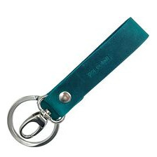 Kurzes Schlüsselband aus Leder mit Ring und Karabiner - Länge: 10 cm, Petrol