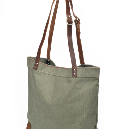 Einkaufstasche L Segeltuch in distel mit Lederriemen von Hack Lederware