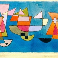 Bauhaus Kunst Doppelkarte - Motiv: Paul Klee - Segelschiffe - Standort: Bern, Klee-Museum