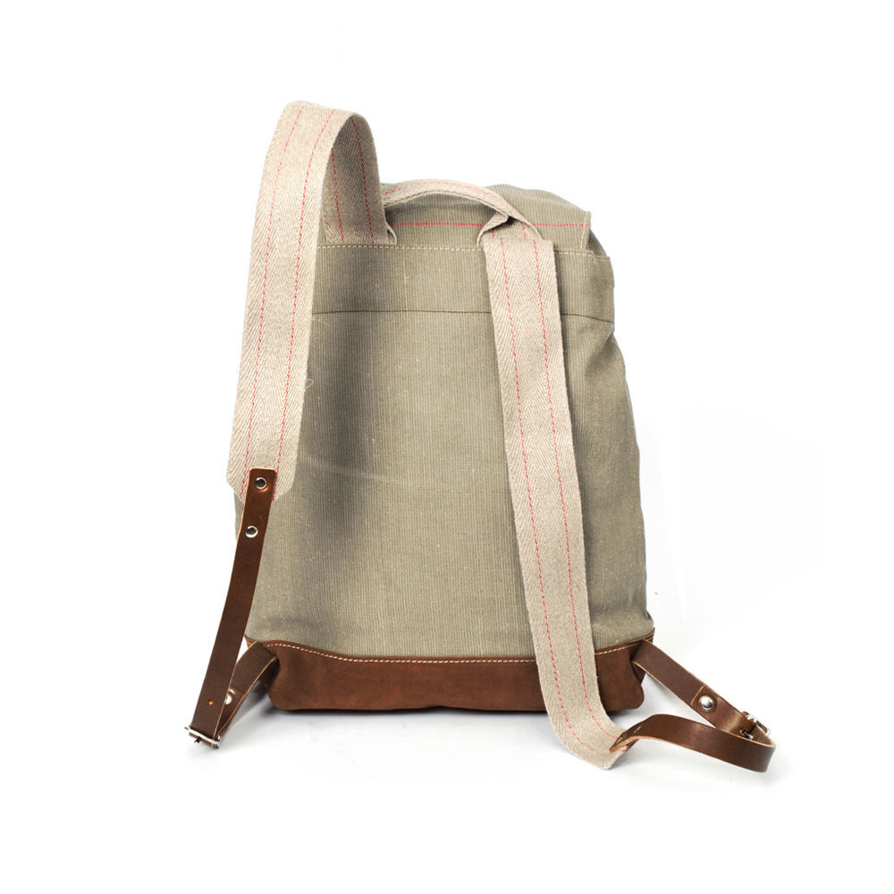 Hack Lederware Rucksack DAYBAG Segeltuch mit Lederriemen in distel, Rückansicht