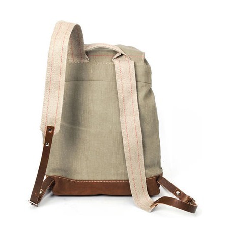 Hack Lederware Rucksack DAYBAG Segeltuch mit Lederriemen in distel, Rückansicht