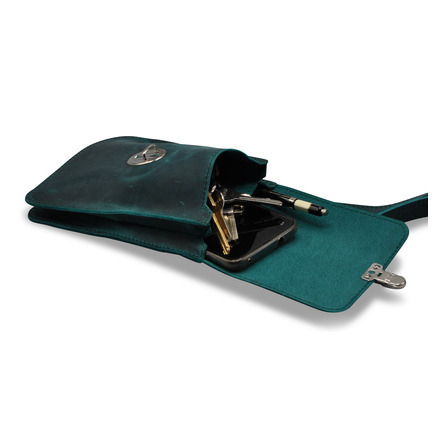 BORSA Handytasche,. Farbe Petrol, HC Rindleder, liegend