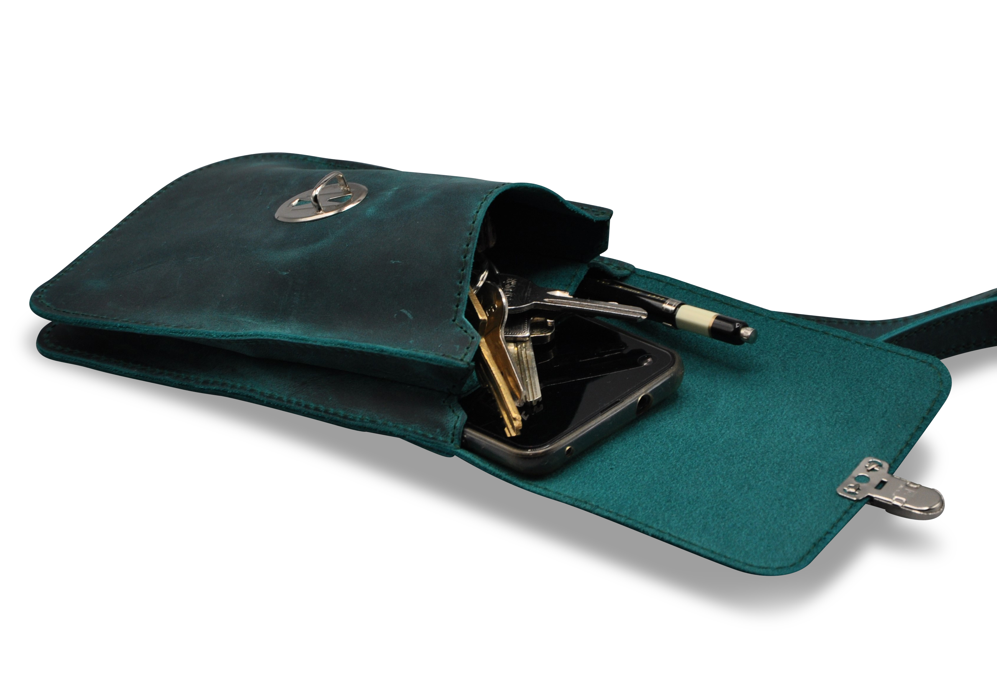 BORSA Handytasche,. Farbe Petrol, HC Rindleder, liegend