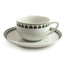 Teetasse mit Untertasse - Henry van de Velde Museumsreplik mit grünem Ornament