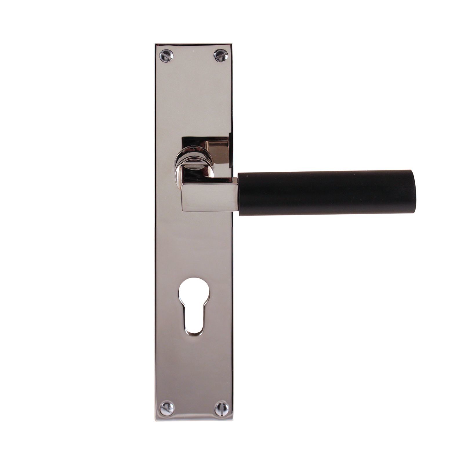 Gropius Türdrücker mit schwarzem Griffstück und Langschild