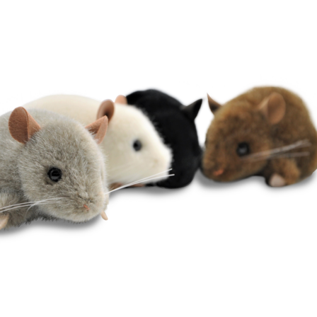 Plüschmäuse weiß, grau, schwarz, braun