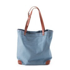 Farbe: blau Einkaufstasche XL Segeltuch mit Lederriemen