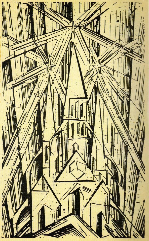 Kathedrale, Titel des Bauhaus. Lyonel Feininger, April 1919. 