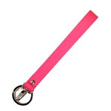 Langes Schlüsselband aus Leder mit Ring und Karabiner - Länge: 20 cm, Neon Pink