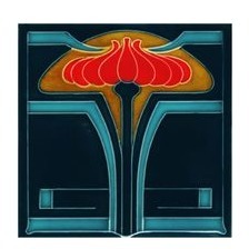 Dekor: rote Meißener Lampenblume  Fliese, Untersetzer JUGENDSTILdekor
