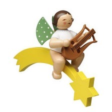 Christbaumschmuck Grünhainichener Engel auf Komet mit Lyra
