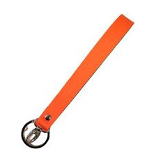 Langes Schlüsselband aus Leder mit Ring und Karabiner - Länge: 20 cm, Neon Orange