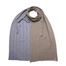 Schal aus Seide und Merinowolle - Stripes - Hellblau/Kamel