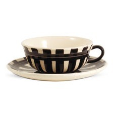 Ritz Teetasse kpl. 501 - schwarzer Grund, weiße Senkrechtbänder, schw. Querband