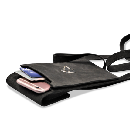 BORSA Handytasche aus grauem genarbeten Rindleder, "Elephant", liegend offen