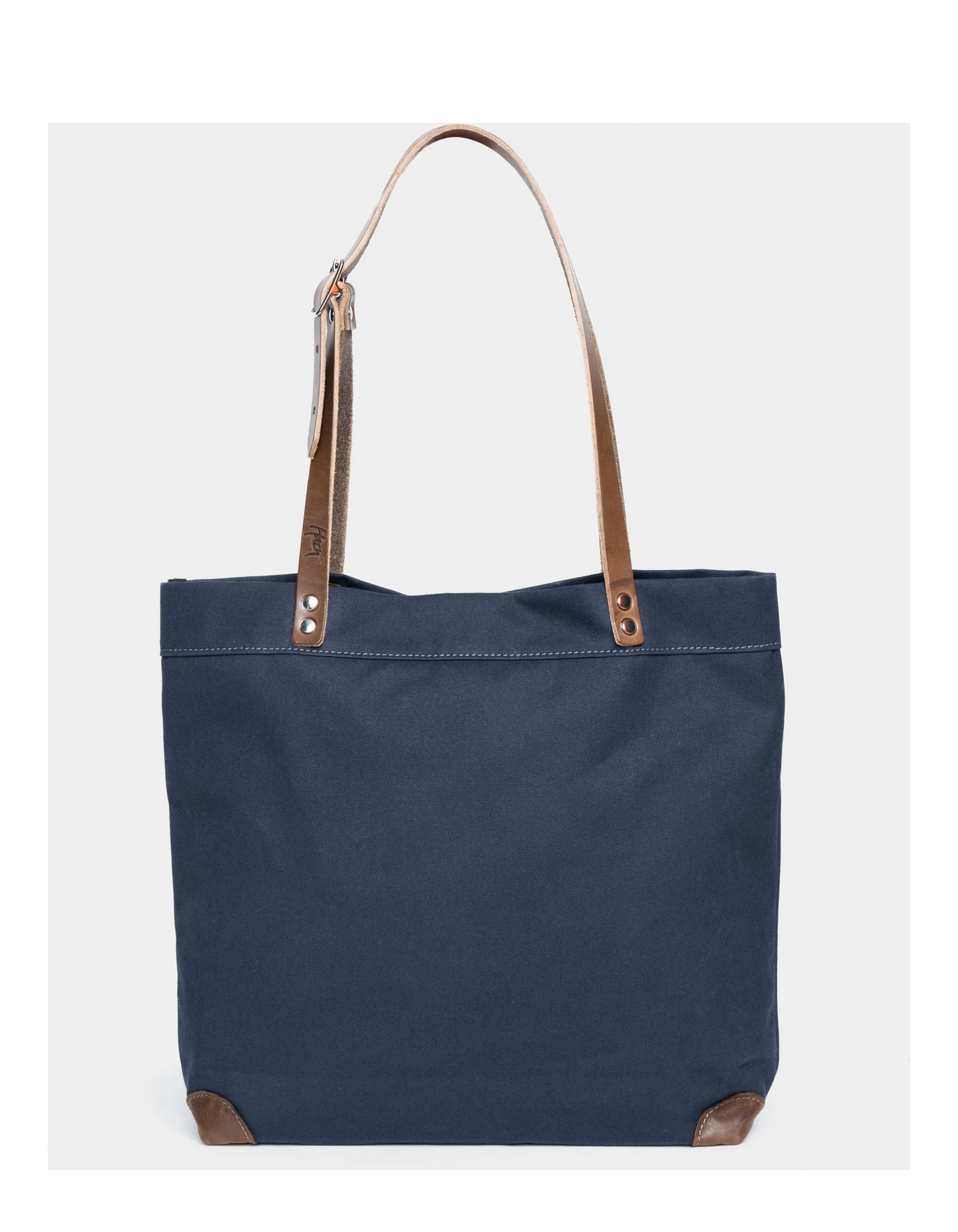 Einkaufstasche L Segeltuch in blau mit Lederriemen von Hack Lederware