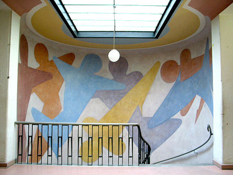 Treppenfresko im Van de Velde Bau der Universität in Weimar
