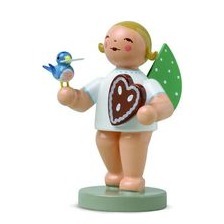 Geschenkeengel mit Lebkuchen und Vogel, Grünhainichener Engel 