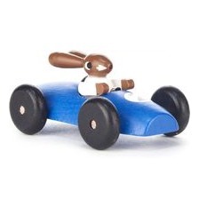 Osterschmuck - Hasenrennauto aus Holz