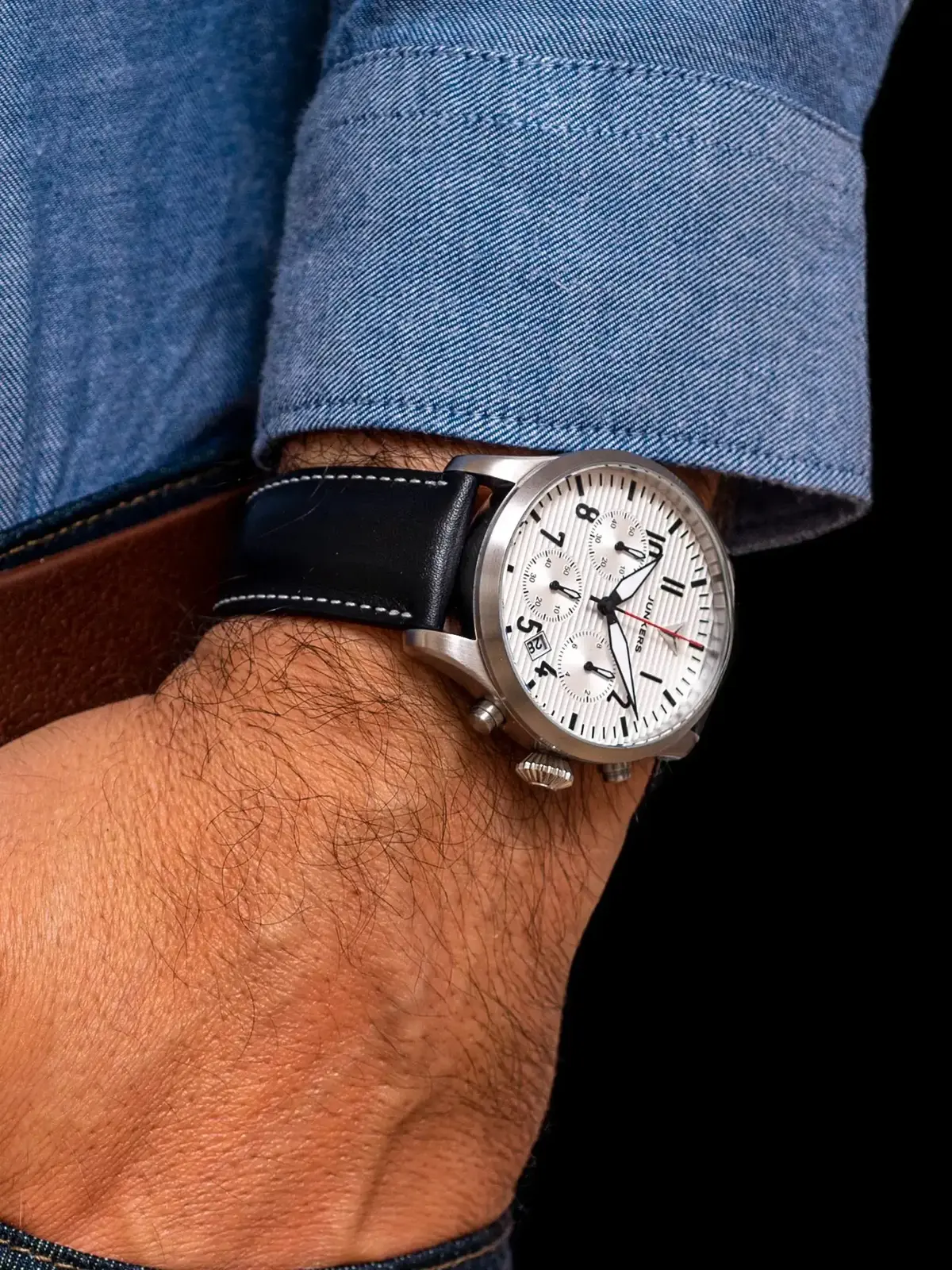 Chronograph Farbe Silber 42 mm Lederarmband