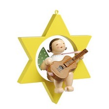 Christbaumschmuck Grünhainichener Engel im Stern mit Gitarre