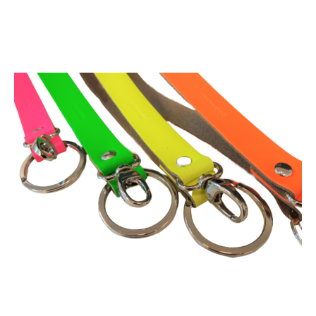 Schlüsselbänder mit Karabiner und Ring, Rindleder in Neonfarben