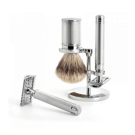 Rasierset mit Pinsel und Hobel, verchromt